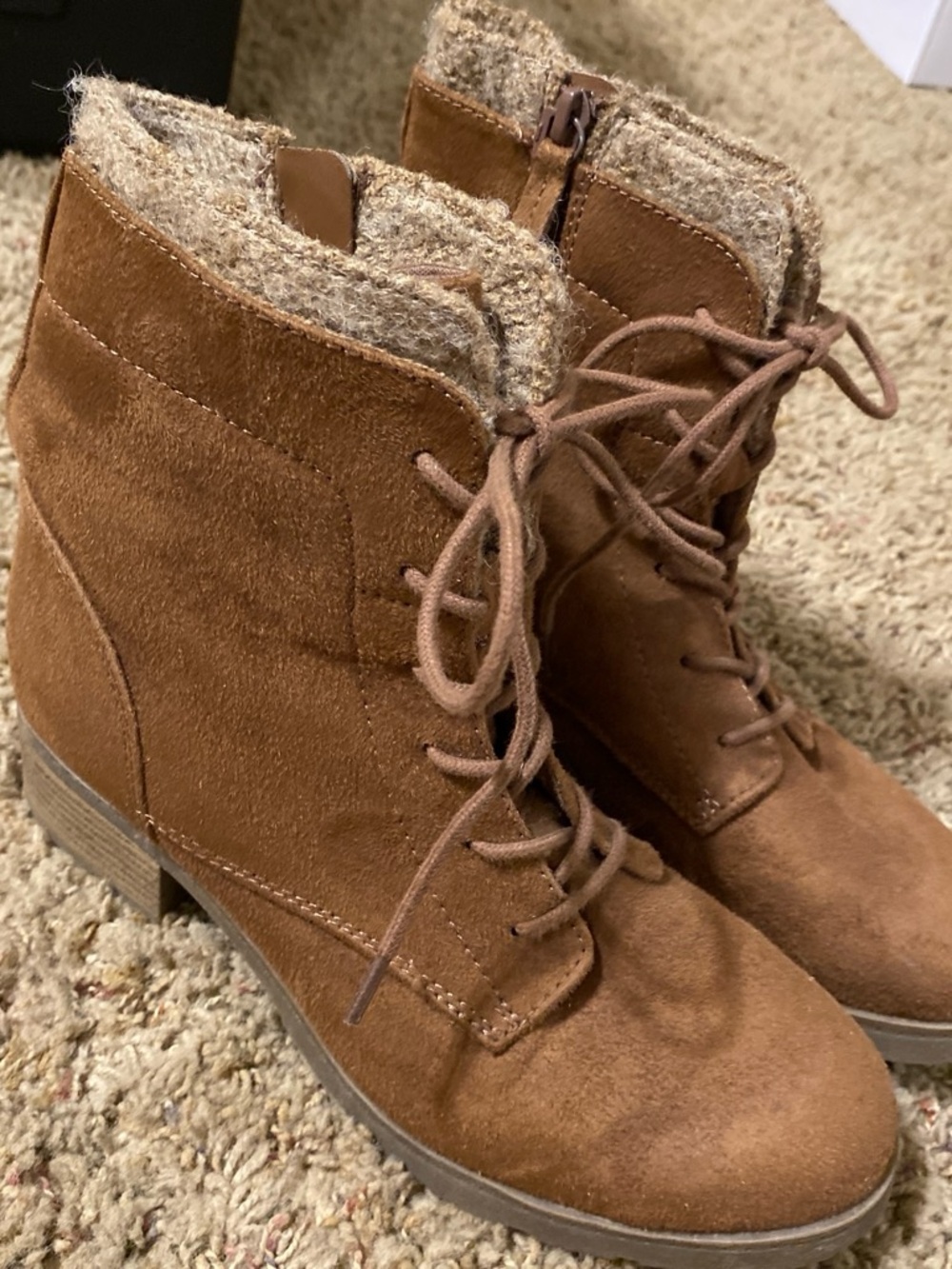 Target Chestnut Brown Lace-Up Suede Ankle Boots with Knit Collar